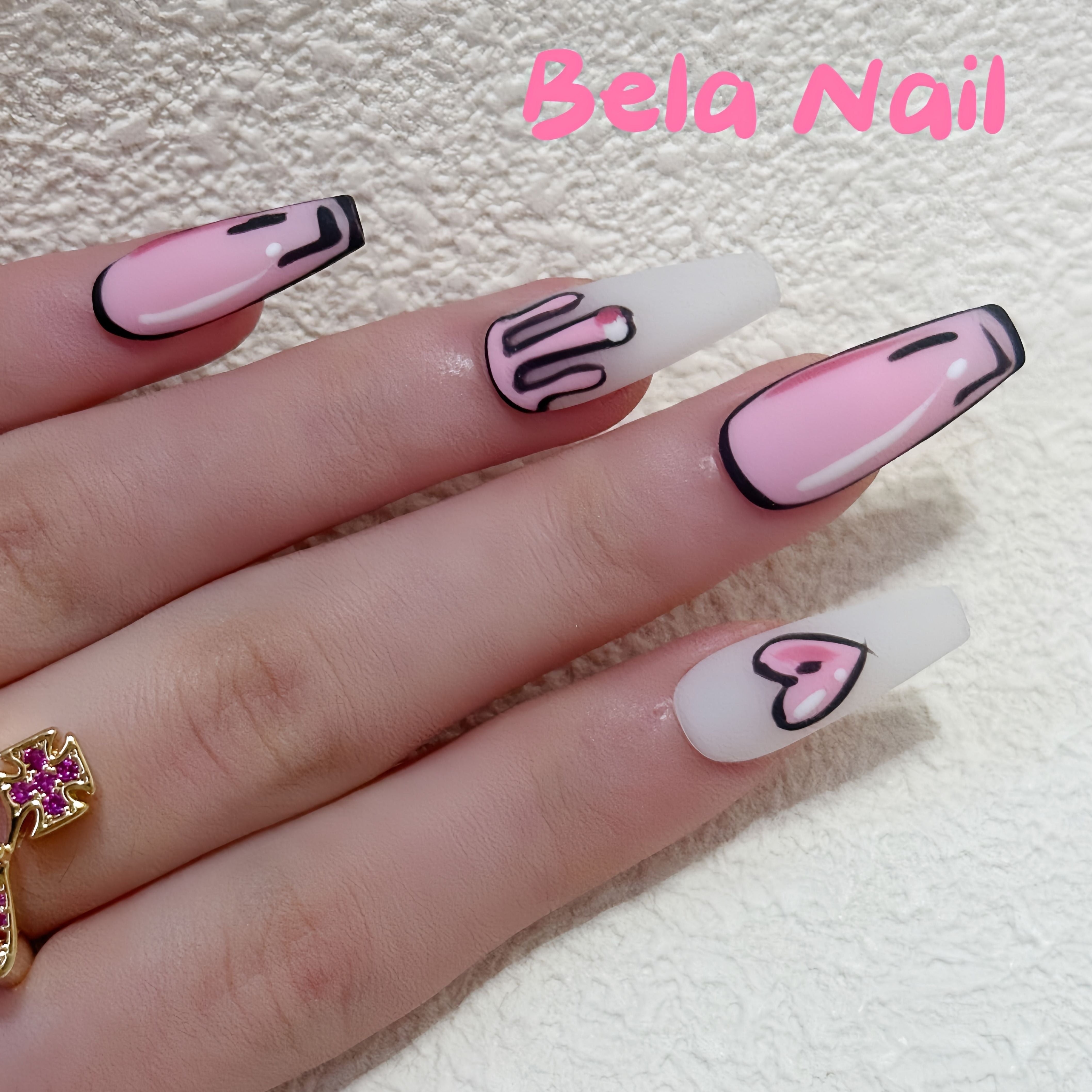 medium coffin melting heart pink handmade press on nails