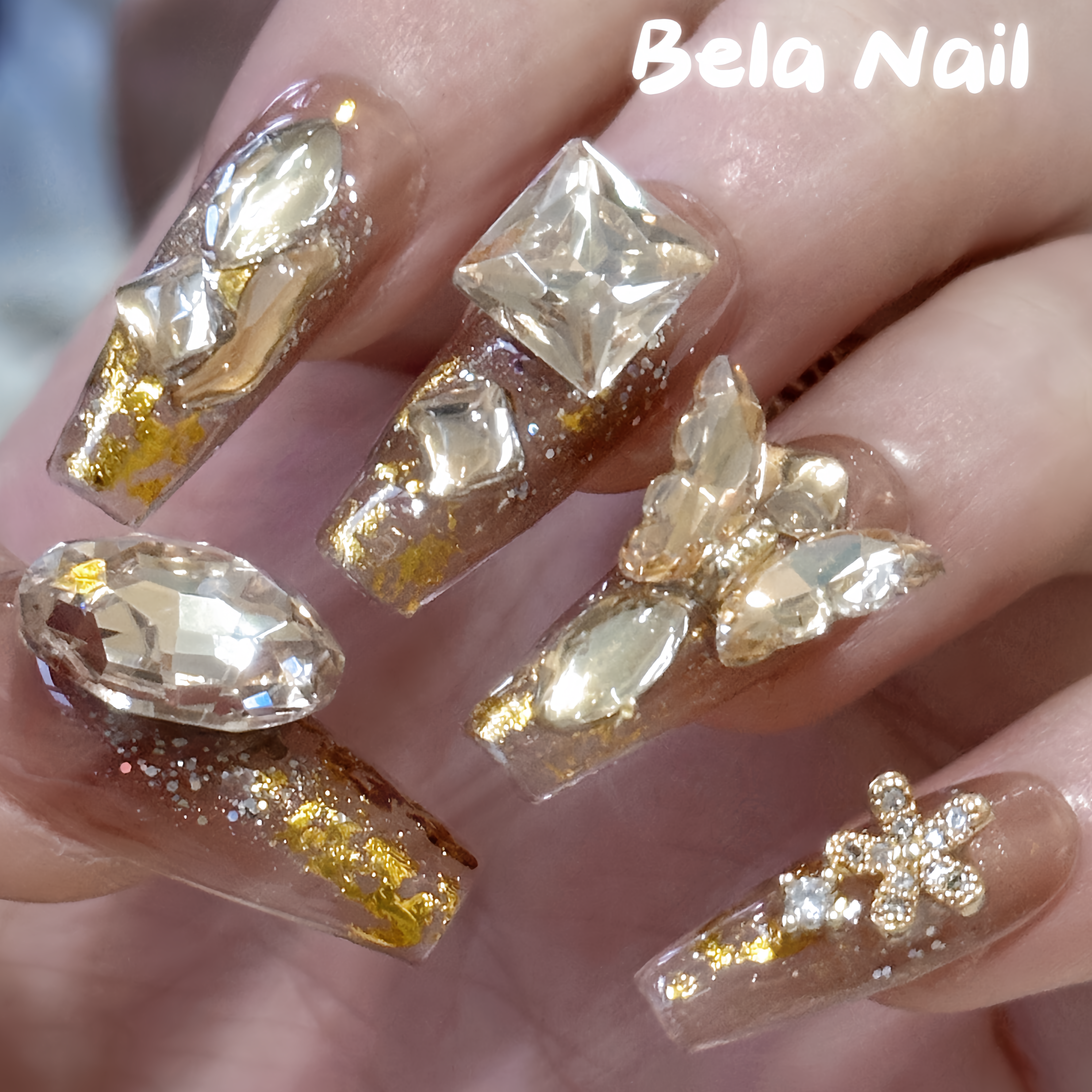 medium coffin complex craftsmanship  diamonds pink handmade press on nails