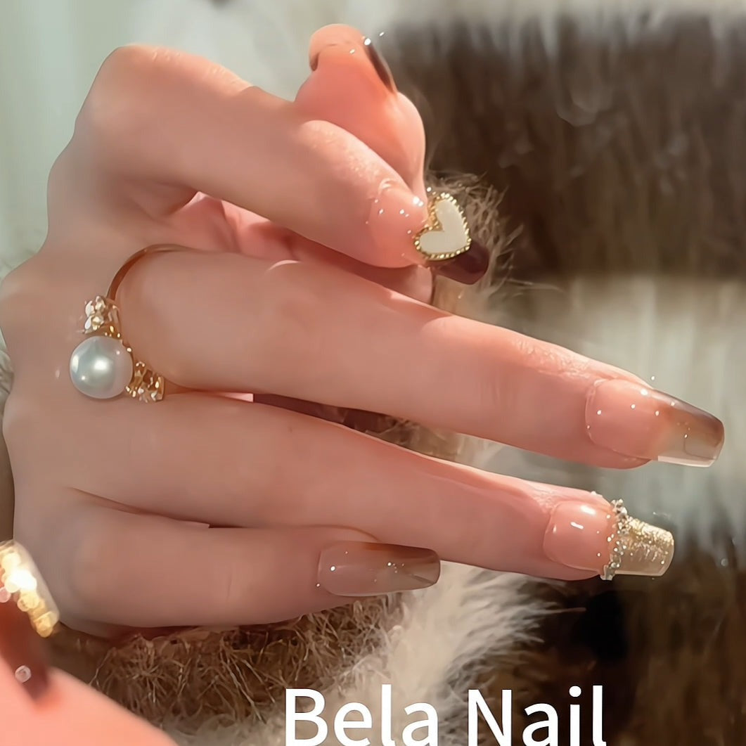 medium coffin maillard love shiny handmade press on nails