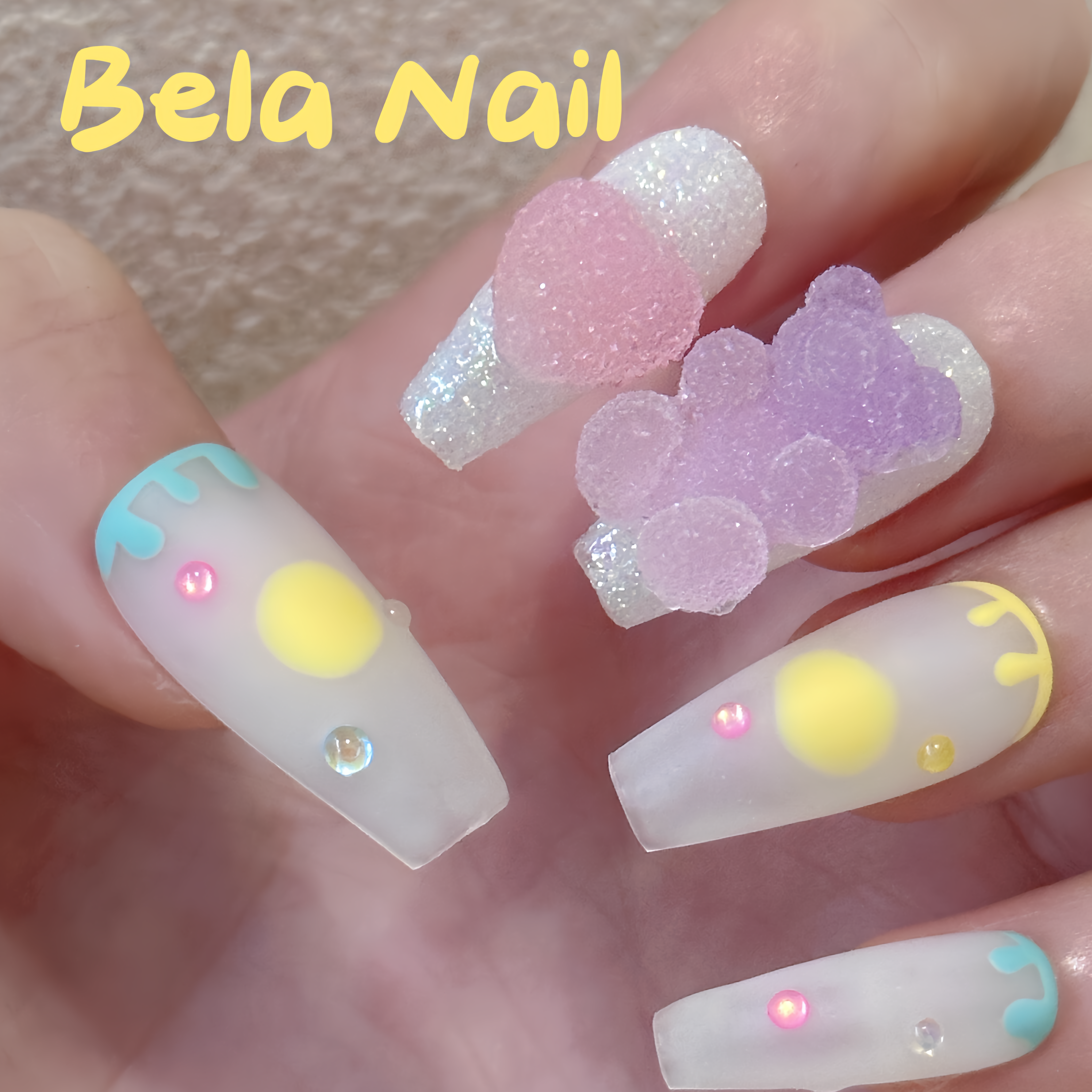 medium coffin cute bear candy handmade press on nails