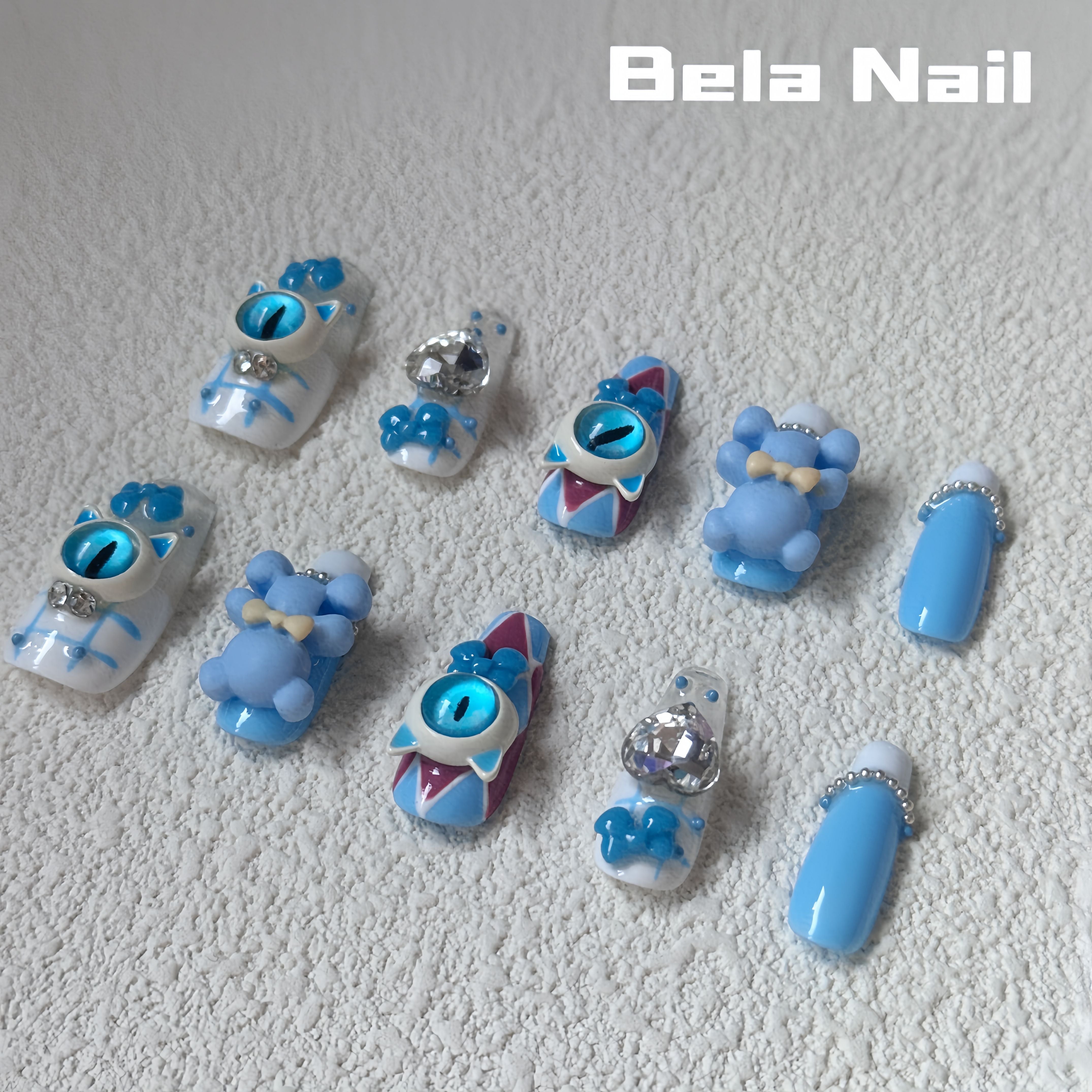 midium coffin blue devil eye little monster handmade press on nails