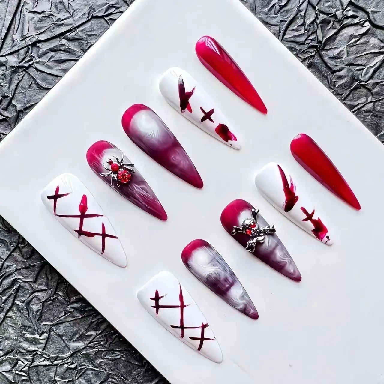 Halloween spider cross almond handmade press on nails