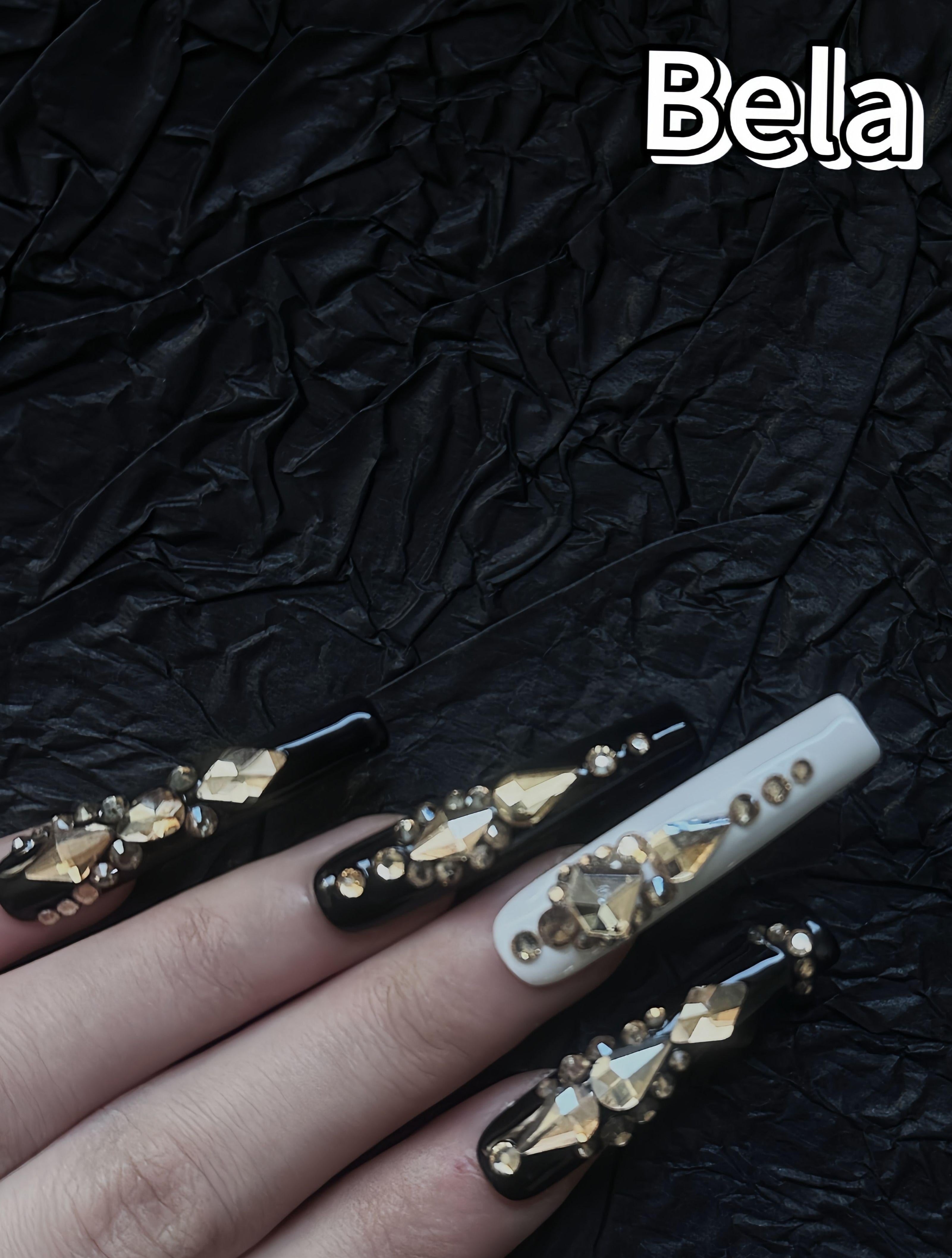 long coffin dark queen full of diamonds handmade press on nails