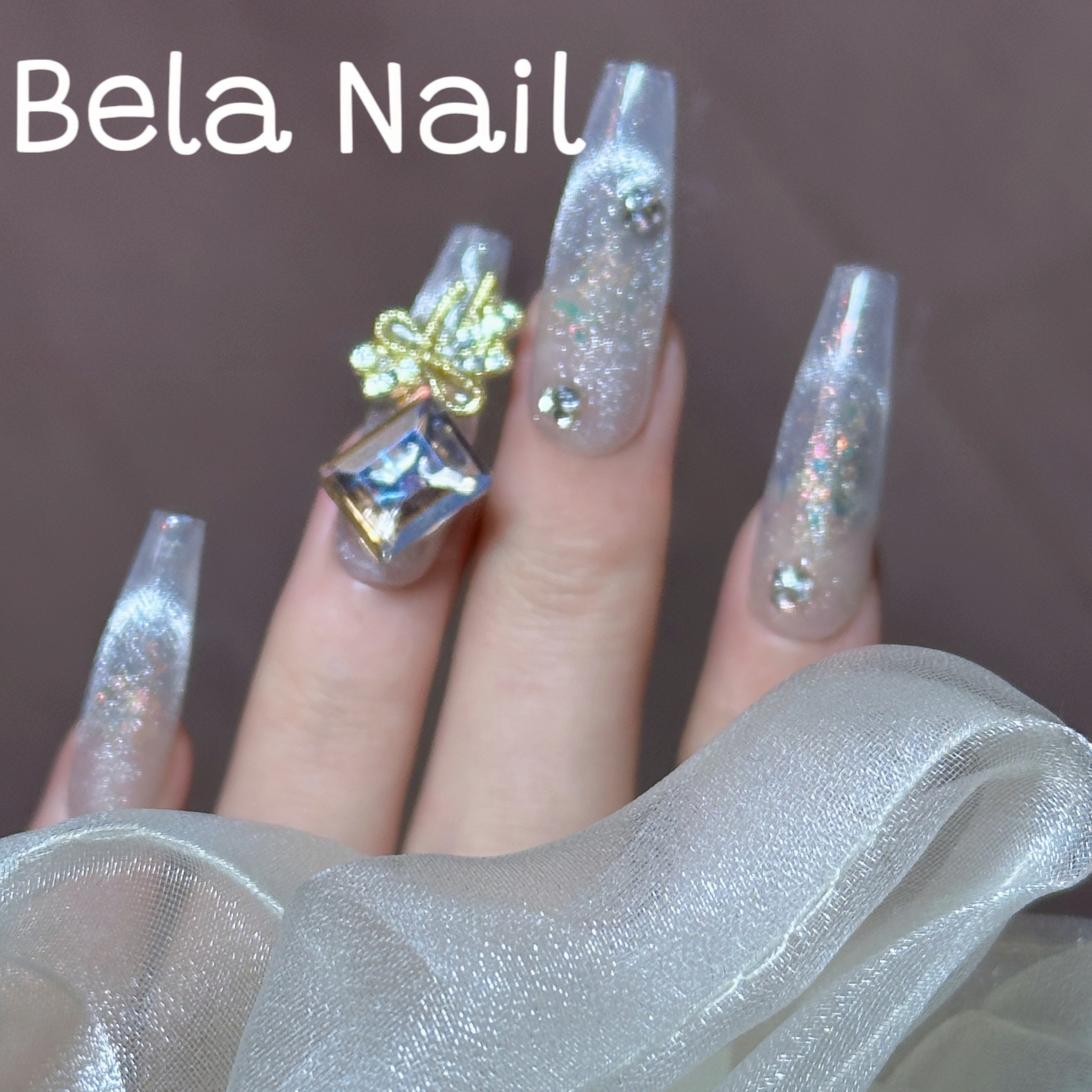 medium coffin sparkling black gold handmade press on nails