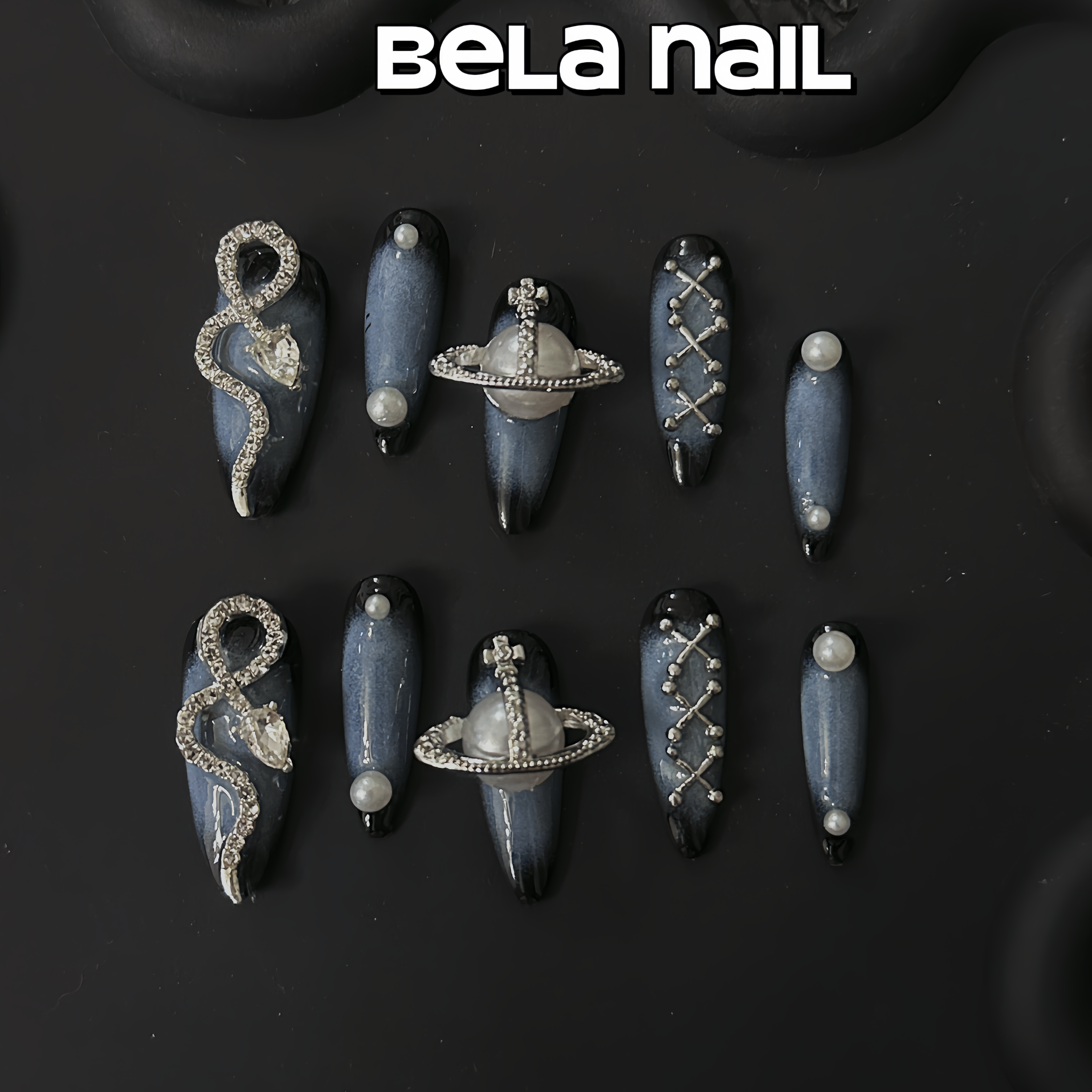 long almond spirit snake Galaxy handmade press on nails