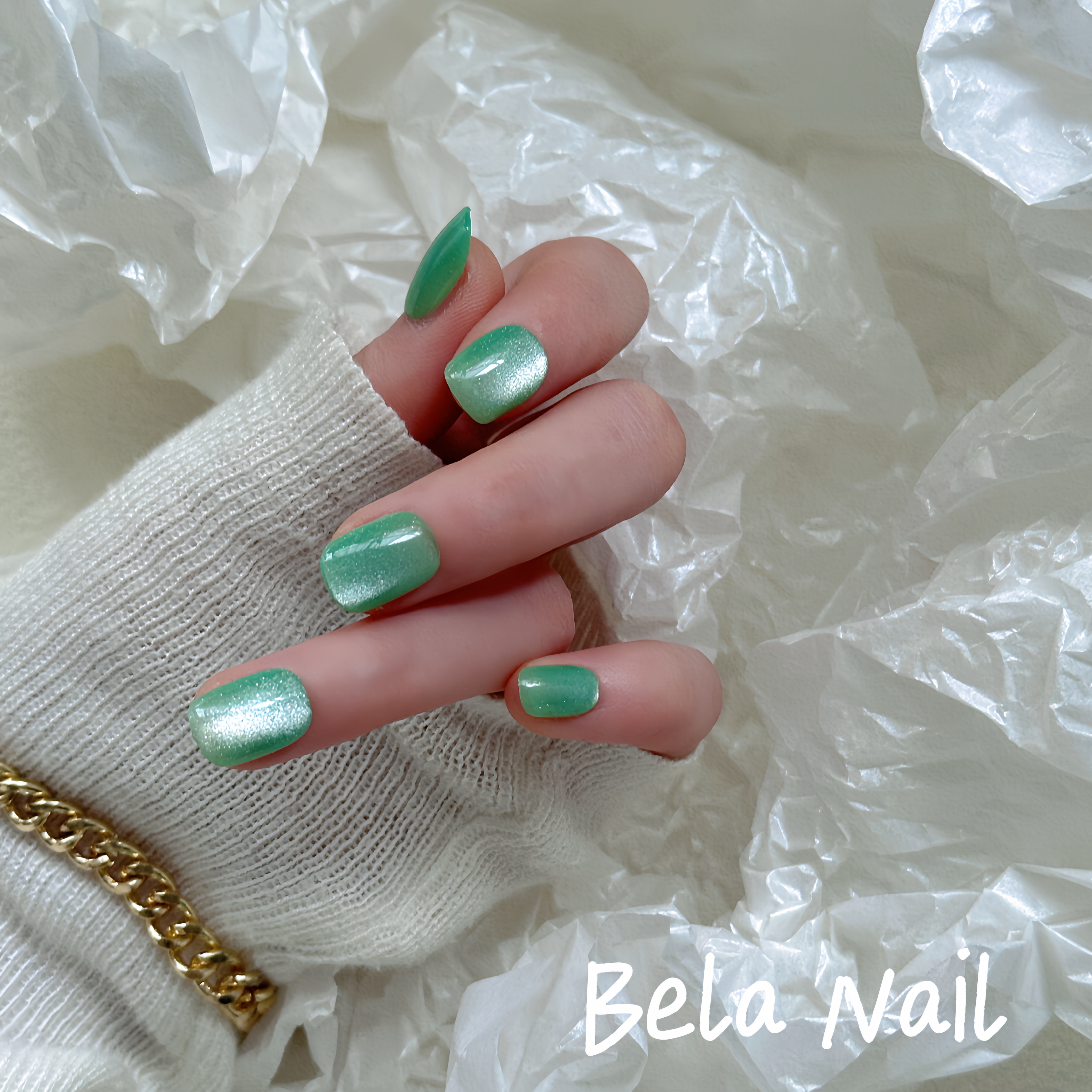 short square emerald handmade press on nails