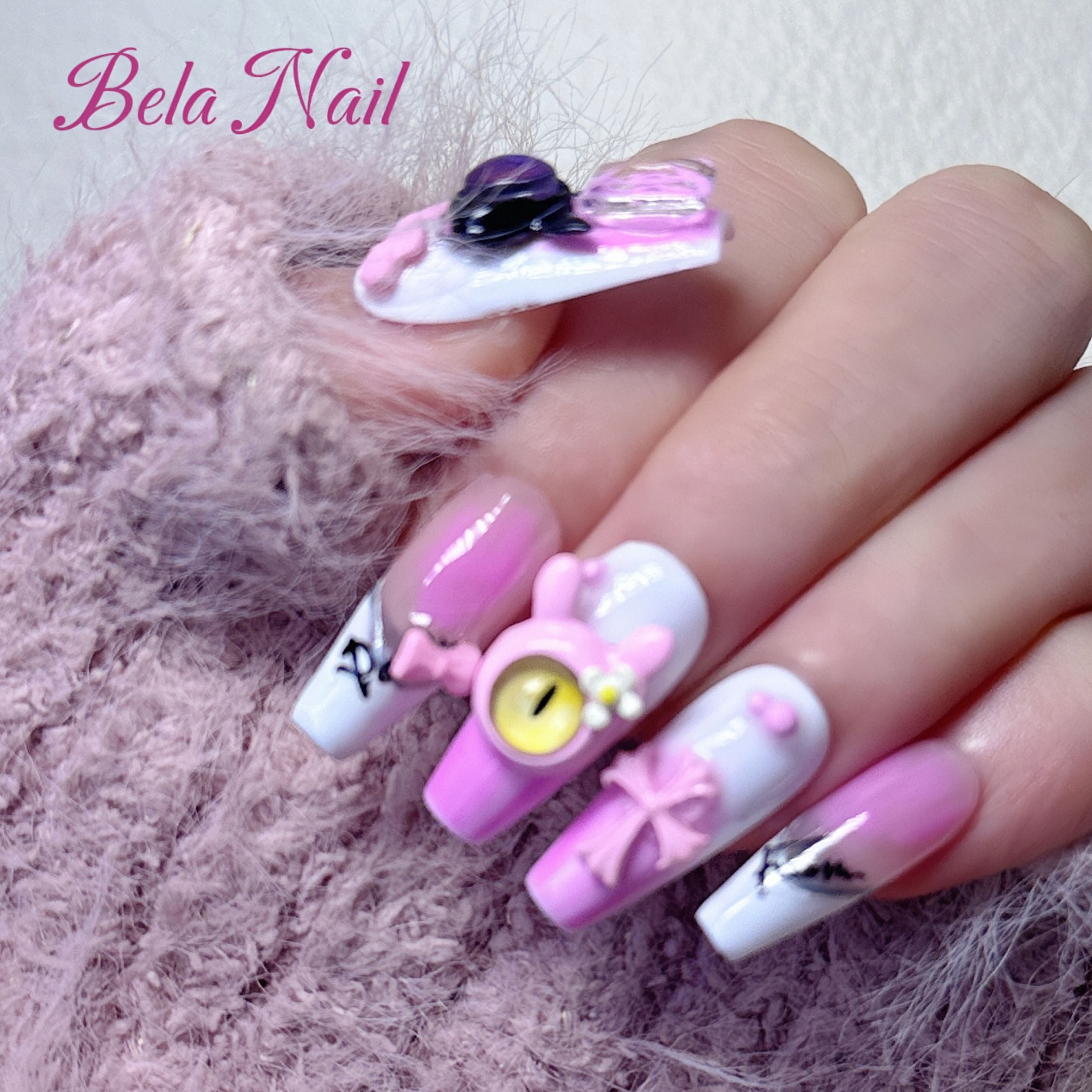 medium coffin Elf Eyes psychic handmade press on nails.