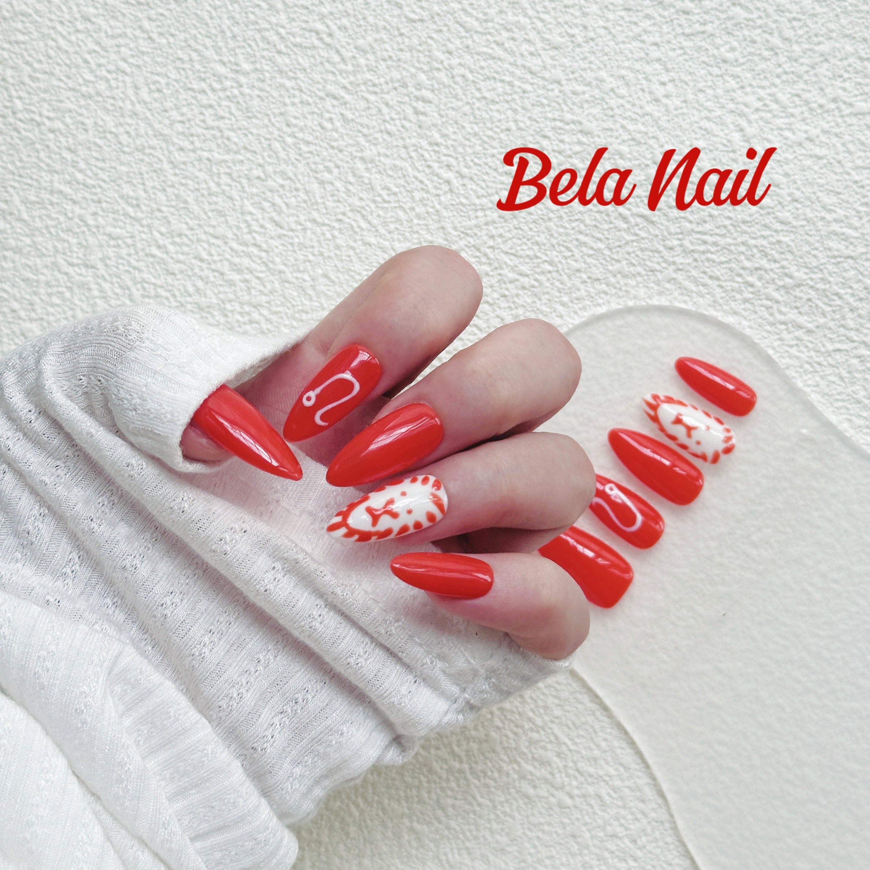 red short almond lion face cute style handmade press on nails