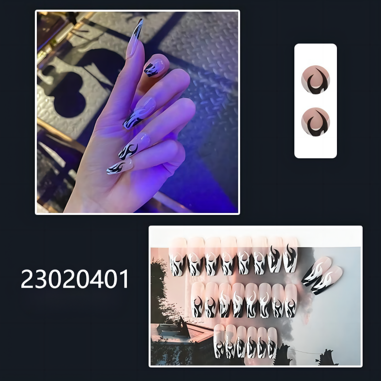 black and white fire middle coffin machine press on nails