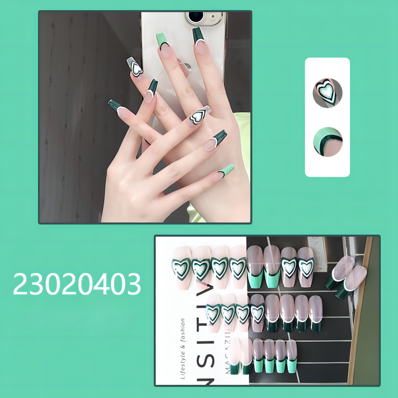 green white honey heart middle coffin  machine press on nails
