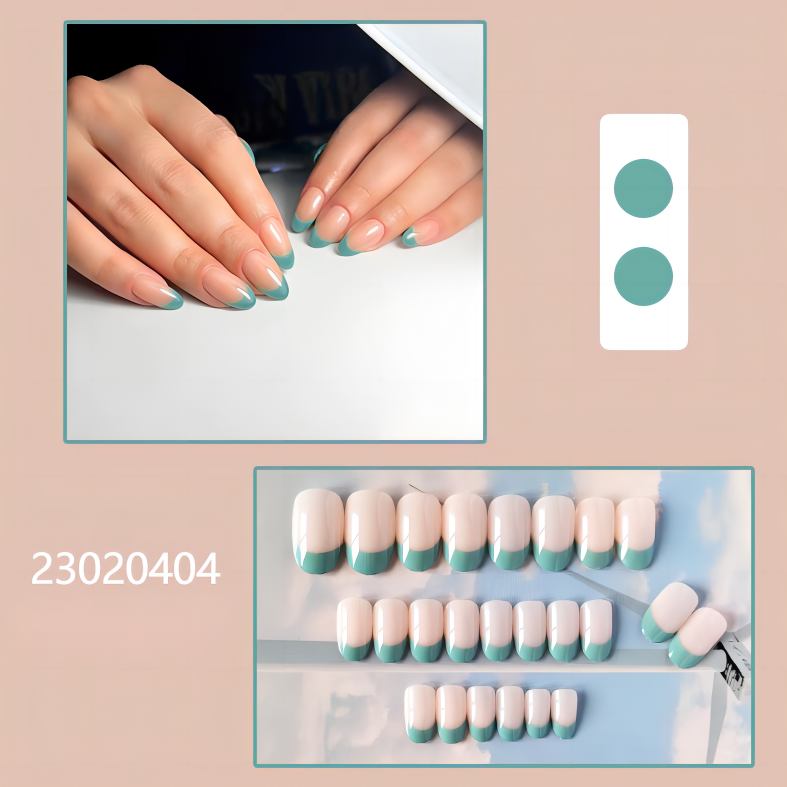 green white short  almond machine press on nails