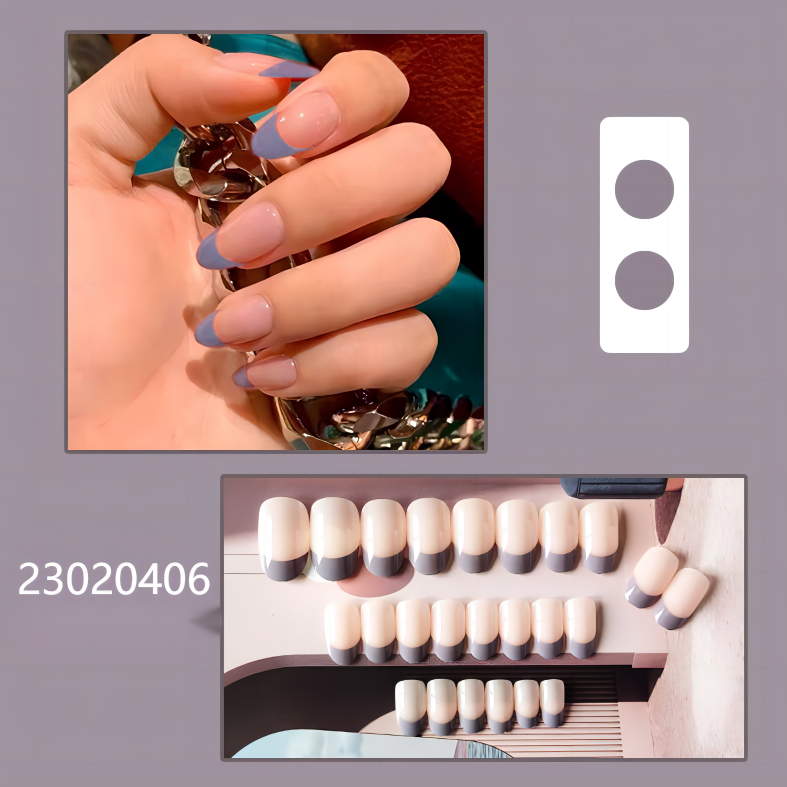 white  grey round machine press on nails