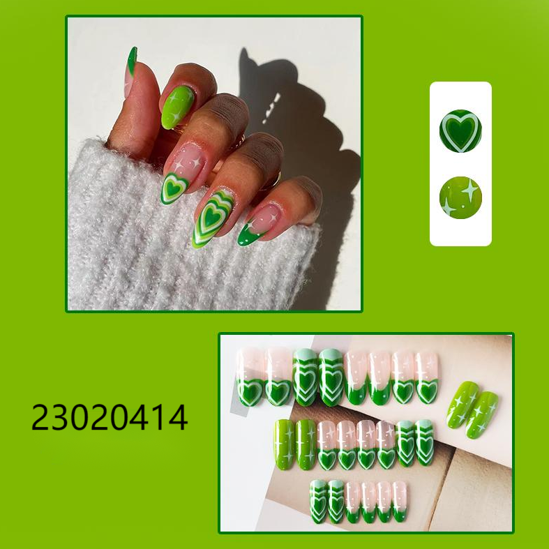 green stars heart middle round machine press on nails