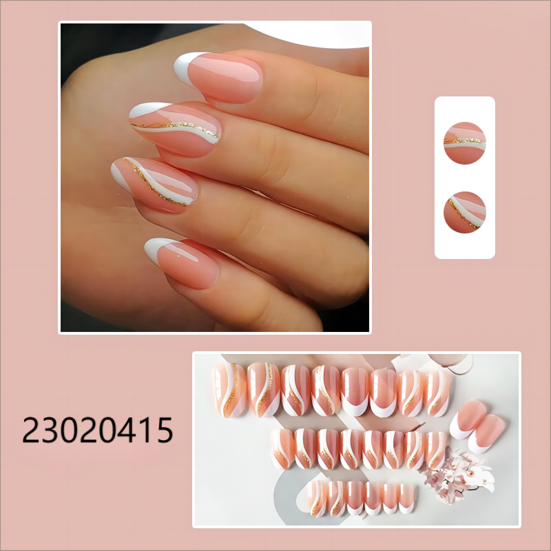 white wave french style middle round machine press on nails