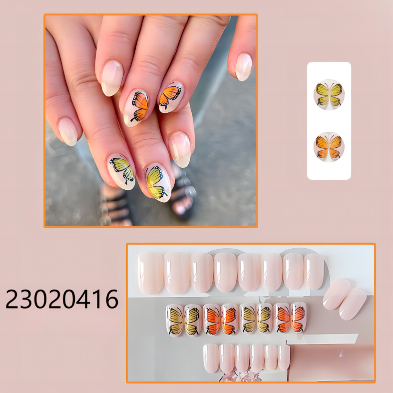 COLORFUL butterfly short round machine press on nails