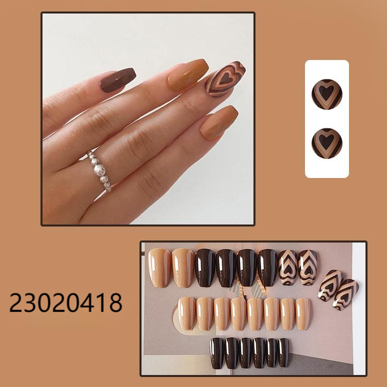 brown yellow short coffin machine press on nails