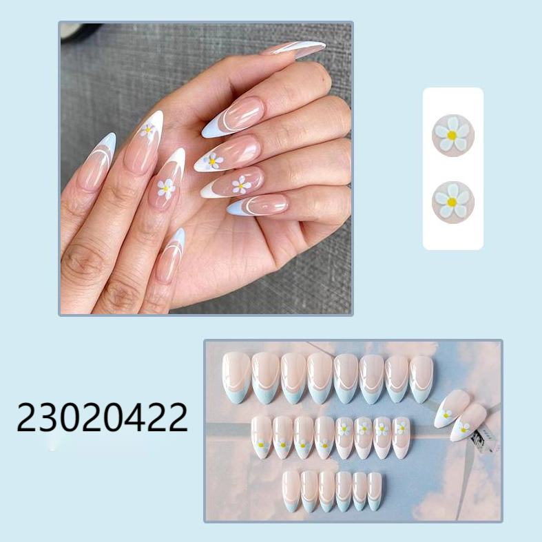 white plum blossom french style short almond machine press on nails