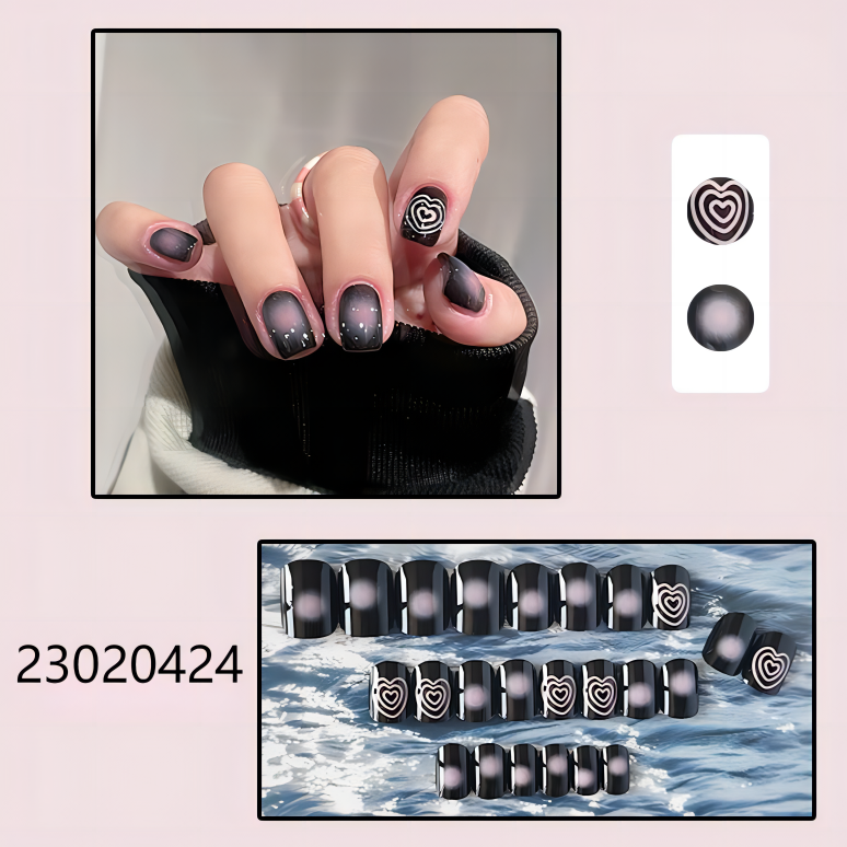 black shade heart short square machine press on nails