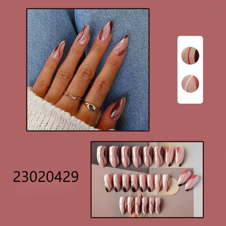 flowing red and white middle almond machine press on nails