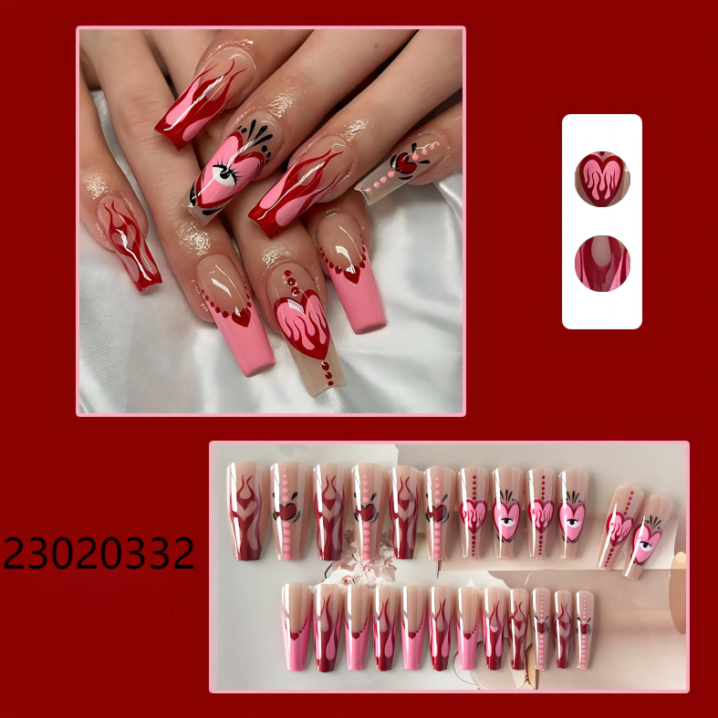 red heart fire long coffin machine press on nails