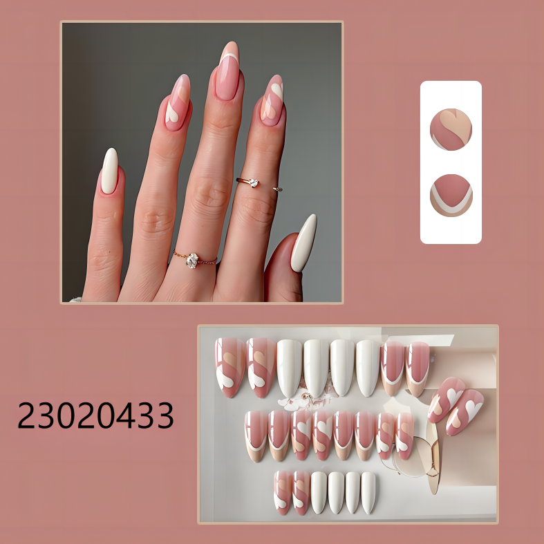 pink white middle almond machine press on nails