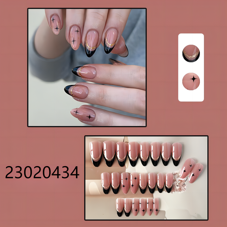 golden black pink  almond machine press on nails