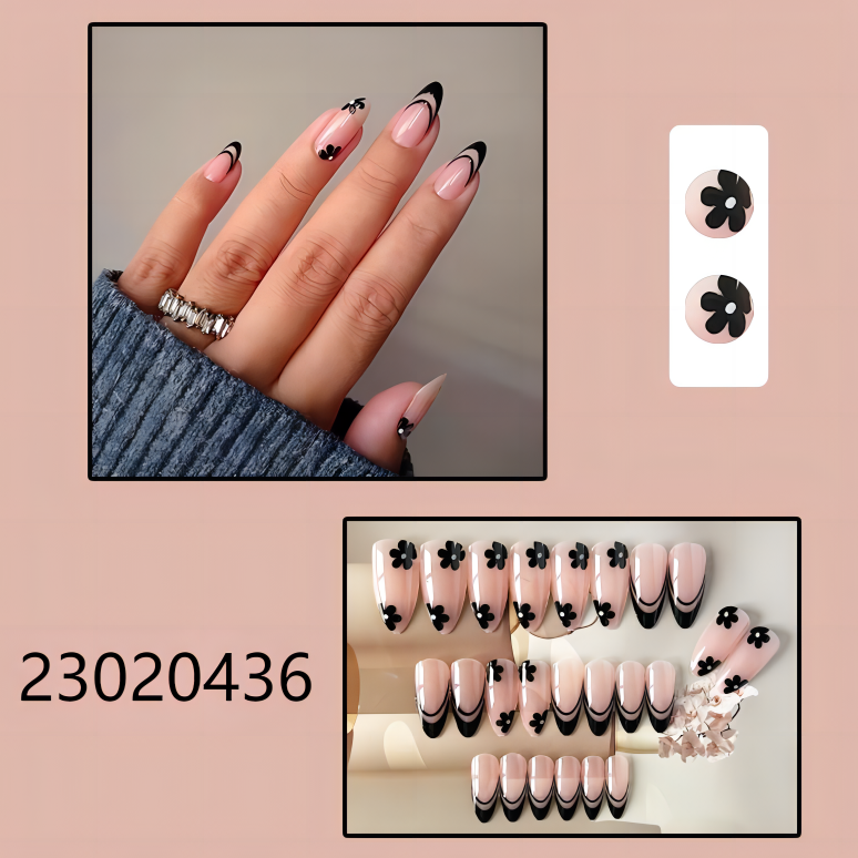 black plum blossom short almond machine press on nails