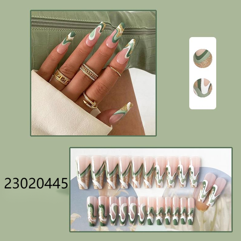 green shiny golden sands middle coffin machine press on nails