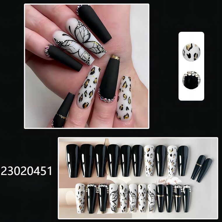 black and golden sands butterfly middle coffin machine press on nails