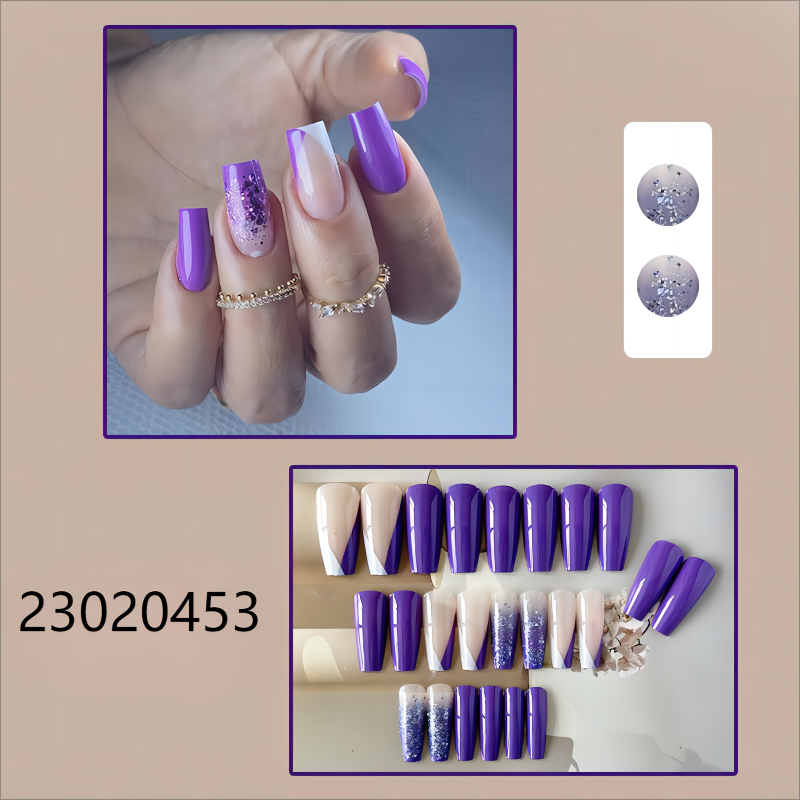 blue with shiny sands middle coffin machine press on nails