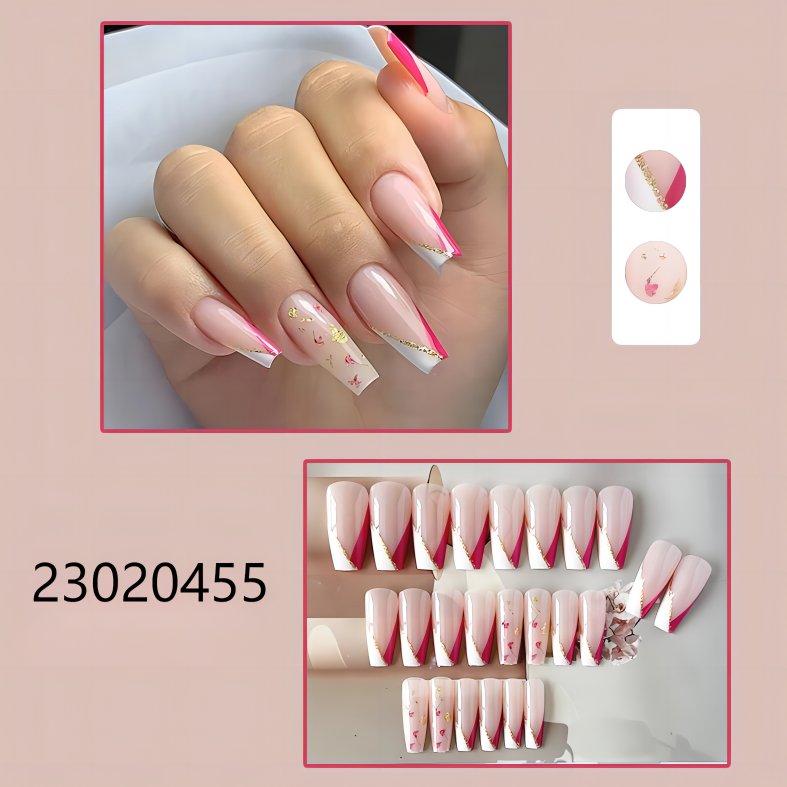 red white long coffin machine press on nails