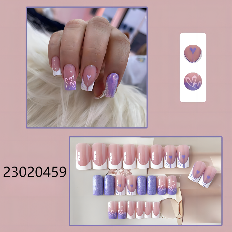 blue white heart middle coffin machine press on nails