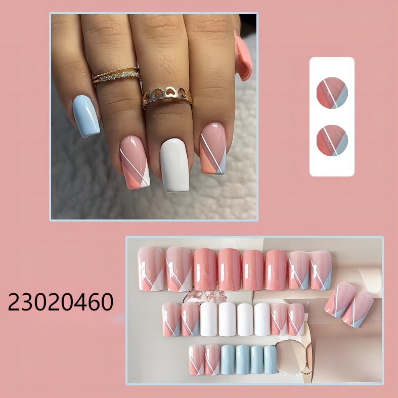 pink white middle coffin machine press on nails