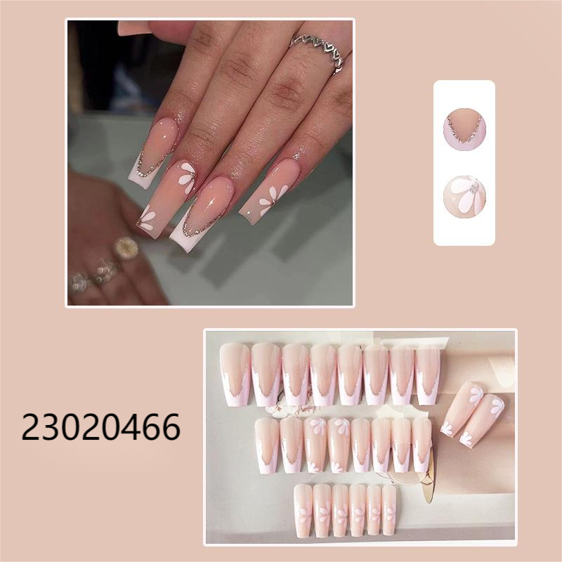 white plum blossom long coffin machine press on nails