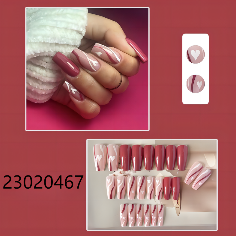 white red stripes heart middle coffin machine press on nails