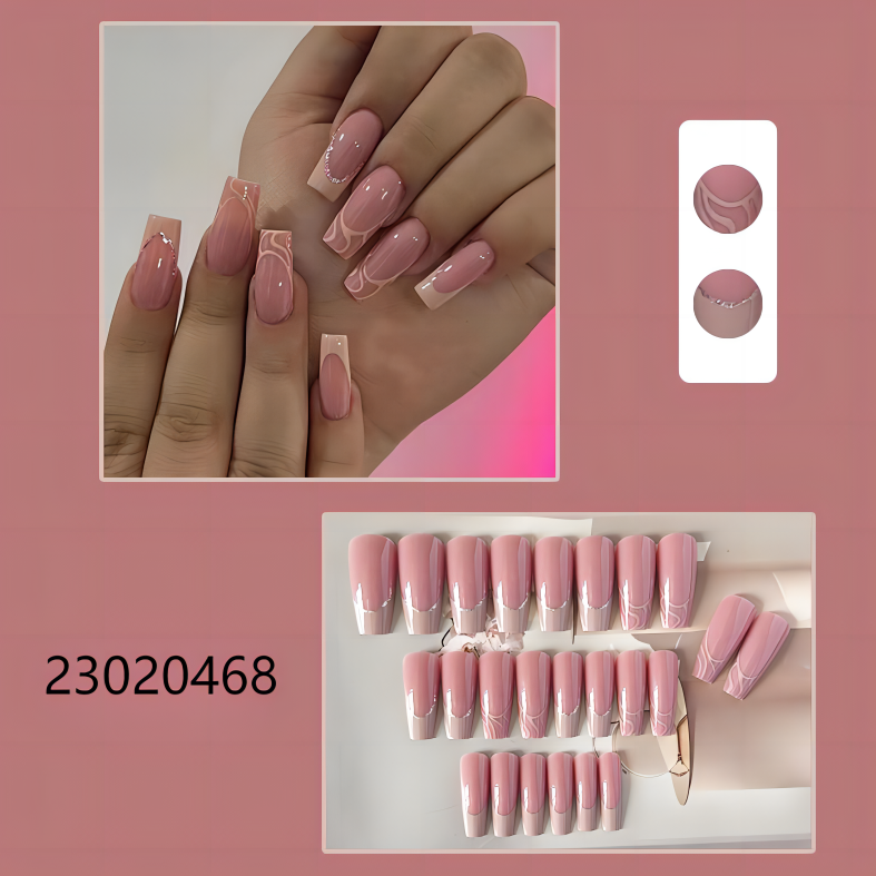 nude pink with grey middle coffin machine press on nails