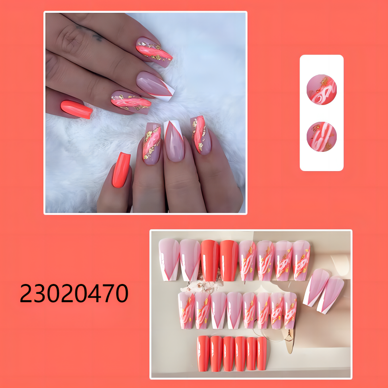golden sands orange fire short coffin machine press on nails